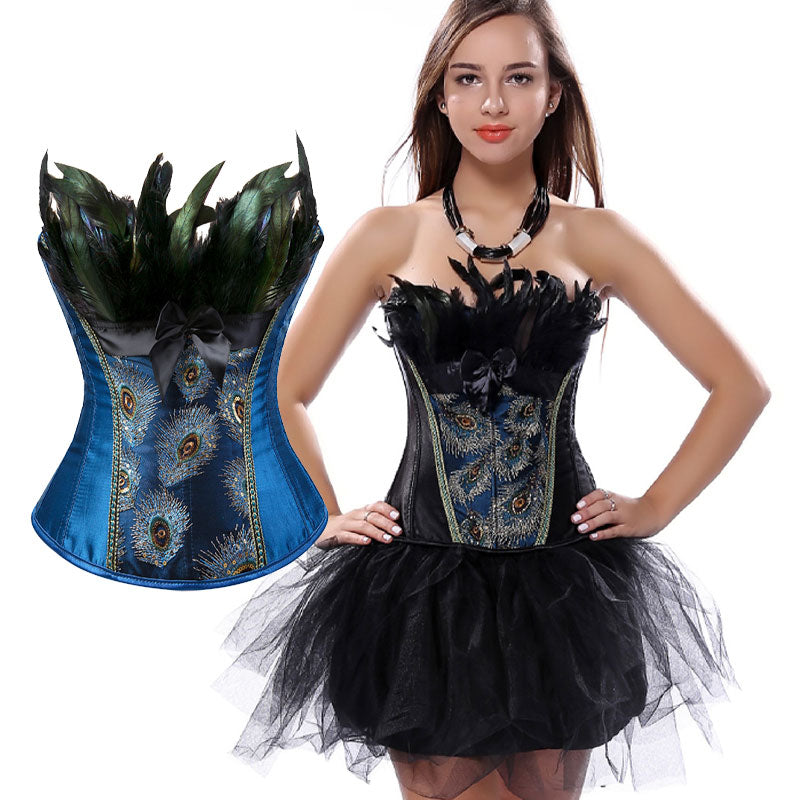 Women's Corset Women's Peacock Feathers Court Shapewear Vintage Gothic Carnival Cosplay Peacock Costume