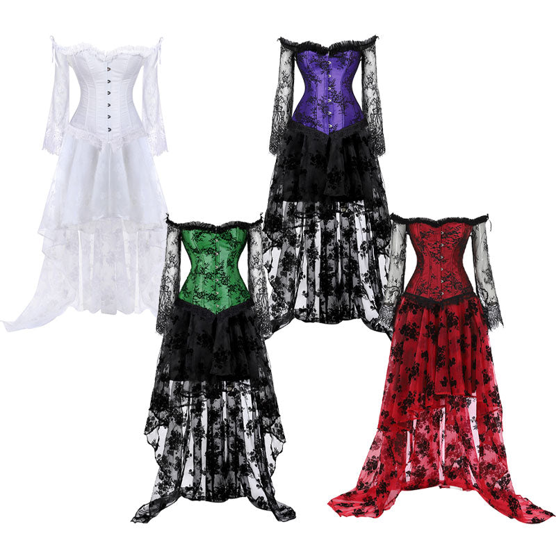 Corset Dress Top for Women with Sleeves off the shoulder Bustier Lace Floral Costumes Bridal Wedding