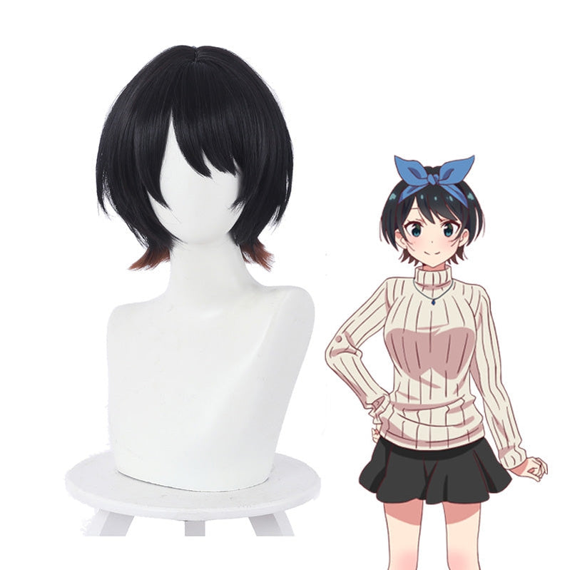 Anime Rent-A-Girlfriend Ruka Sarashina Short Black Gradient Brown Cosplay Wigs