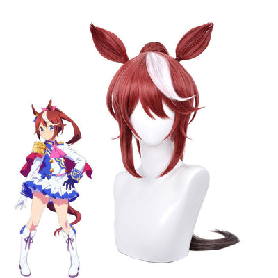 Game Uma Musume Pretty Derby Tokai Teio Brown Long Ponytail Cosplay Wigs With Eears