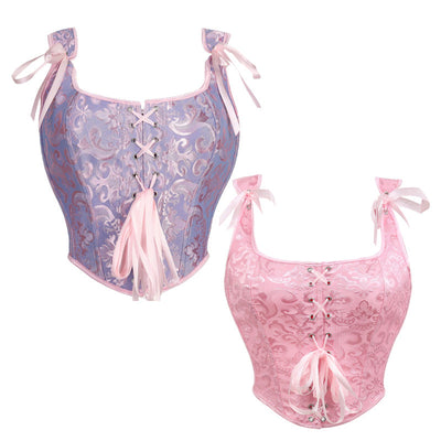 Medieval Retro Style Strappy Bodice with Mermaid Jacquard Ties Cosplay Costumes