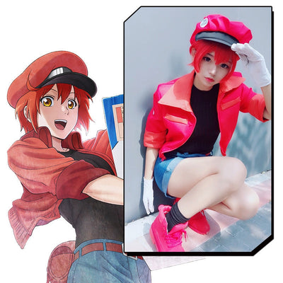 Anime Cells at Work Red Blood Cell Uniform Cosplay Costume with Hat
