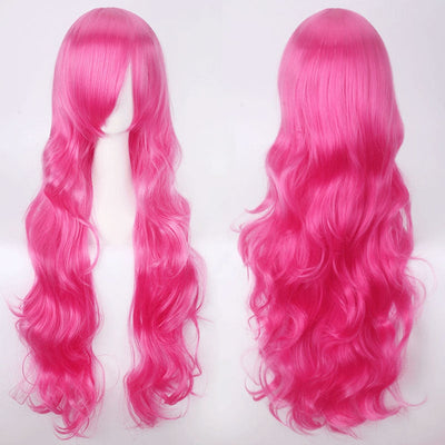 Women Wavy Sweet 80cm Long Pink Red Orange Red Lolita Fashion Wigs with Bangs