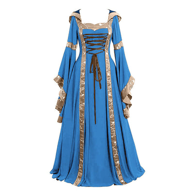 European Retro Medieval Square Neck Hooded Bell Sleeve Full Skirt Cosplay Costumes