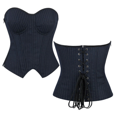 Underwire Bra Cups With Side Zippers Herringbone Striped Suit Fabric Corset Cosplay Costumes