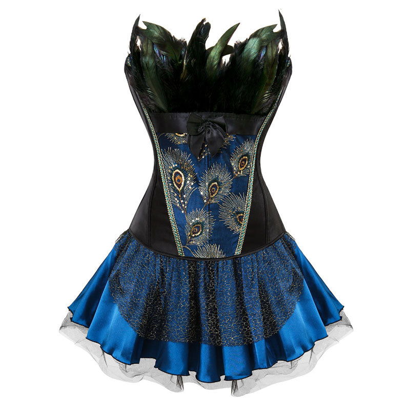 Women's Corset Women's Peacock Feathers Court Shapewear Vintage Gothic Carnival Cosplay Peacock Costume