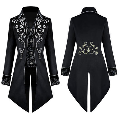 European Halloween Retro Mid-Length Punk Men's Silver-Edge Tuxedo Cosplay Costumes