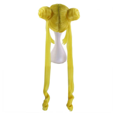 Anime Sailor Moon Tsukino Usagi Long Straight Double Braids Lemon Yellow Blonde Cosplay Wigs