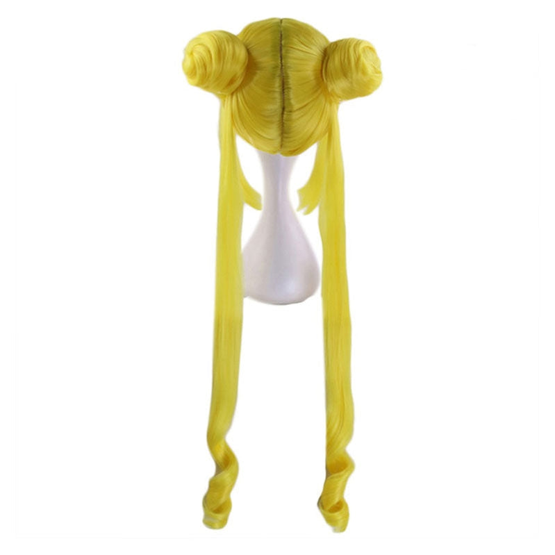 Anime Sailor Moon Tsukino Usagi Long Straight Double Braids Lemon Yellow Blonde Cosplay Wigs