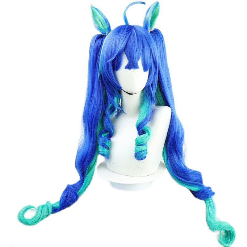 Uma Musume Pretty Derby Twin Turbo Blue Cosplay Wig With Ear Props