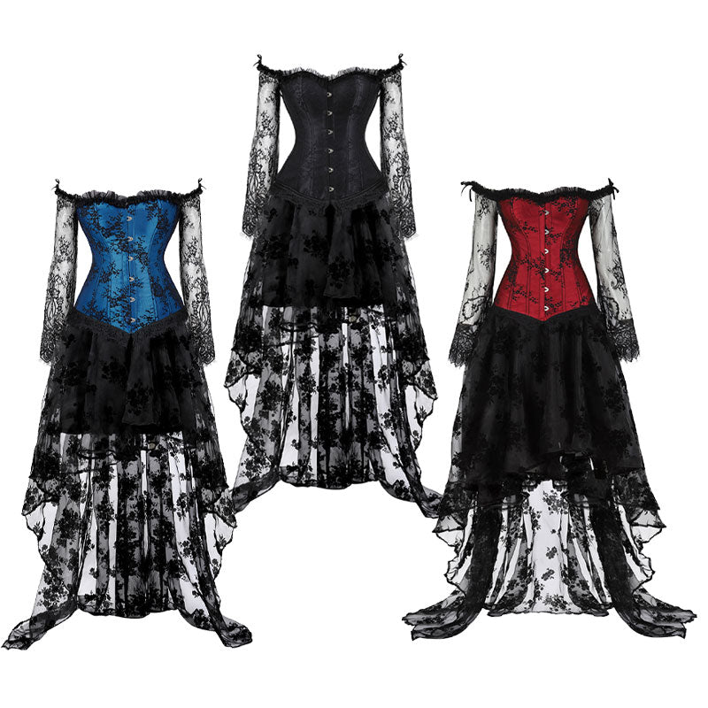Corset Dress Top for Women with Sleeves off the shoulder Bustier Lace Floral Costumes Bridal Wedding