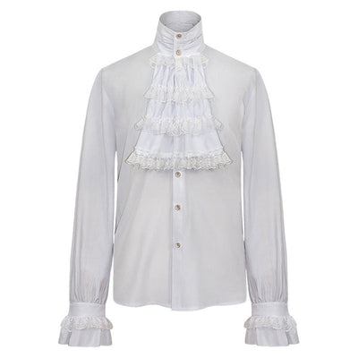Gothic Ruffled Stand Collar Long Sleeve Men's Tie Shirt Halloween Cosplay Costumes