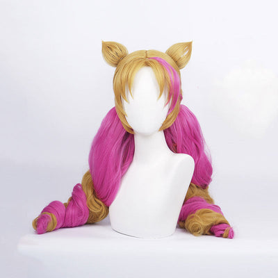 Game LOL Cafe Cutie Gwen Red & Blonde Twist Braid Cosplay Wigs With Ears