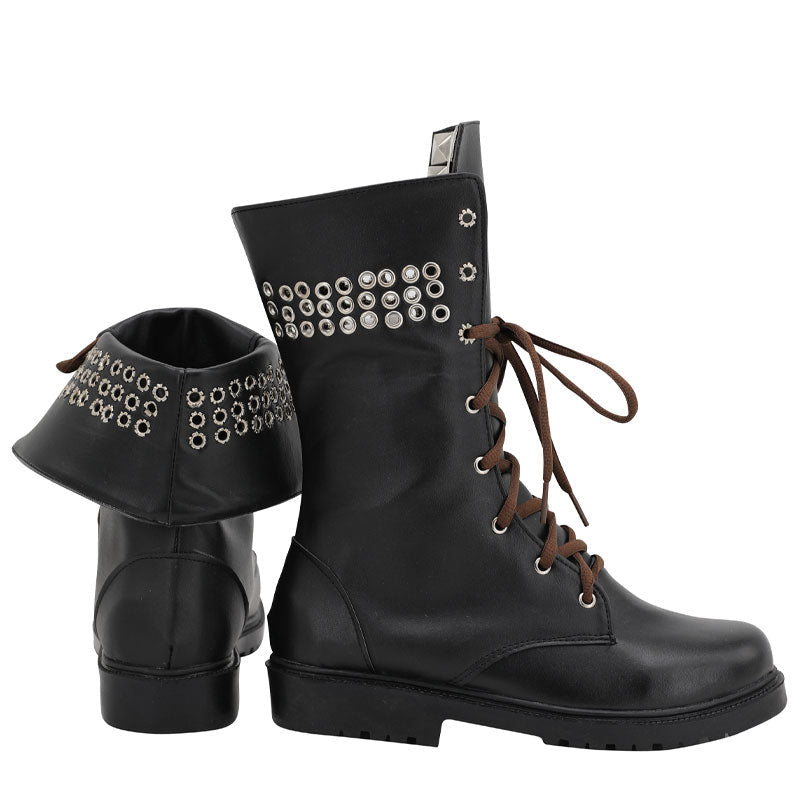 The Walking Dead Michonne Hawthorne Cosplay Shoes Deluxe Brown PU Rivet Ankle Boots Shoes