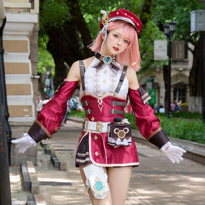 Game Genshin Impact Charlotte Cosplay Costumes With Hat