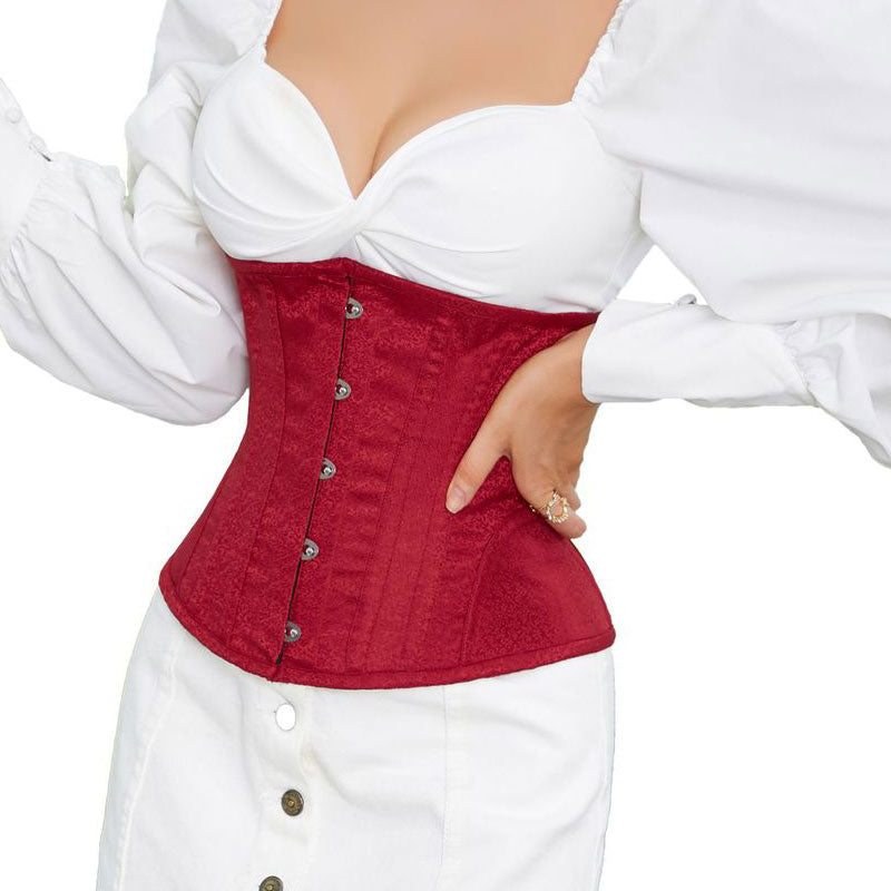 Women's Steel Boned Steampunk Gothic Bustier Corset Red Court Waist Short Corset Belt Lace-up Back