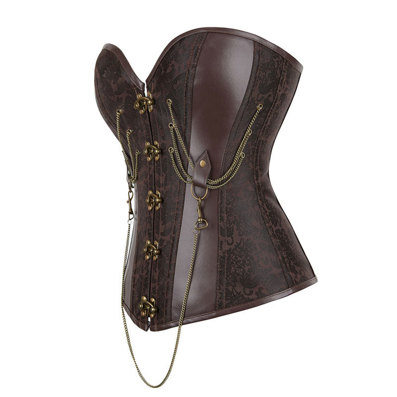 Women's Steampunk Vintage Steel Boned Underbust Corset 12 Spiral Steel Boned Front Clasp Closure Lace-up Back