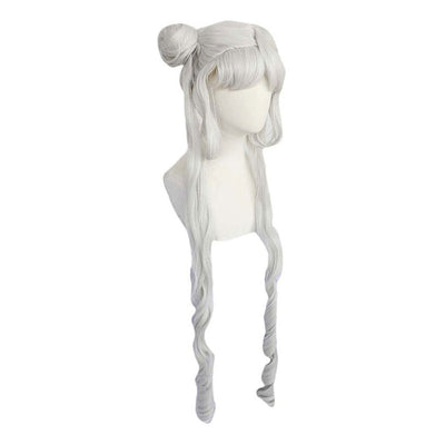 Anime Sailor Moon Tsukino Usagi Long Straight Double Braids Silver Grey Cosplay Wigs