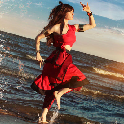 Anime Avatar: The Last Airbender Katara Red Dress Outfit Cosplay Costume