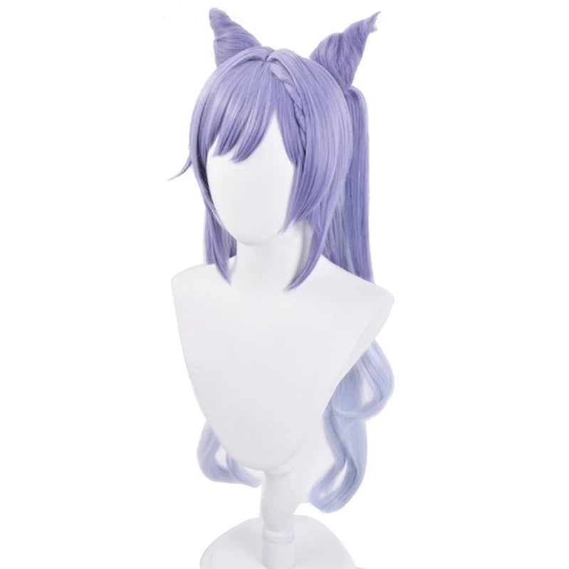 Game Genshin Impact Keqing Ponytails Mixed Purple Cosplay Wig with Ears