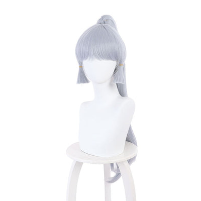 Game Genshin Impact Kamisato Ayaka Light Gray Blue Ponytail Cosplay Wigs