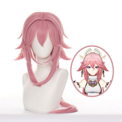 Game Genshin Impact Yae Miko Pink Halloween Cosplay Wigs