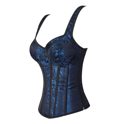 Women's Jacquard Shoulder Straps Corset Tops Lace Up Overbust Bustier Renaissance Court Push Up Crop Tops Waist Cincher