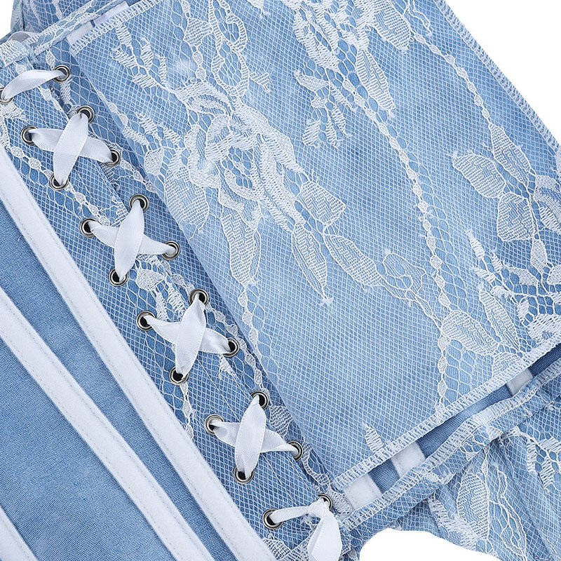 Women Sexy Blue Retro Denim Overbust Corset Gothic Strapless Retro Corsets Waist Cincher Bustier Sexy Lingerie Top