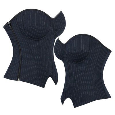 Underwire Bra Cups With Side Zippers Herringbone Striped Suit Fabric Corset Cosplay Costumes