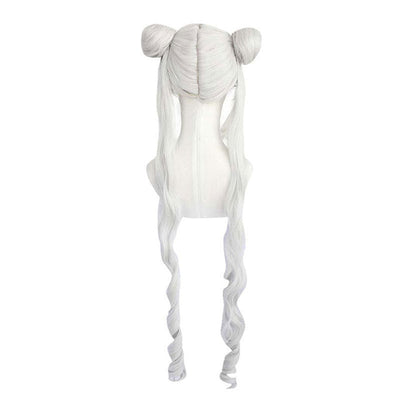 Anime Sailor Moon Tsukino Usagi Long Straight Double Braids Silver Grey Cosplay Wigs
