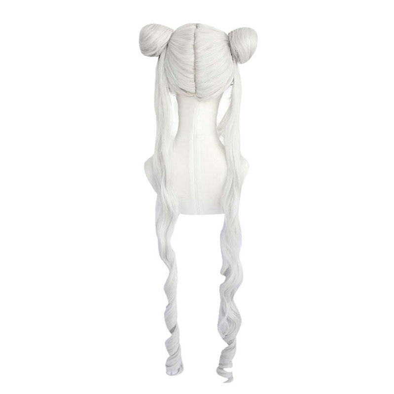 Anime Sailor Moon Tsukino Usagi Long Straight Double Braids Silver Grey Cosplay Wigs