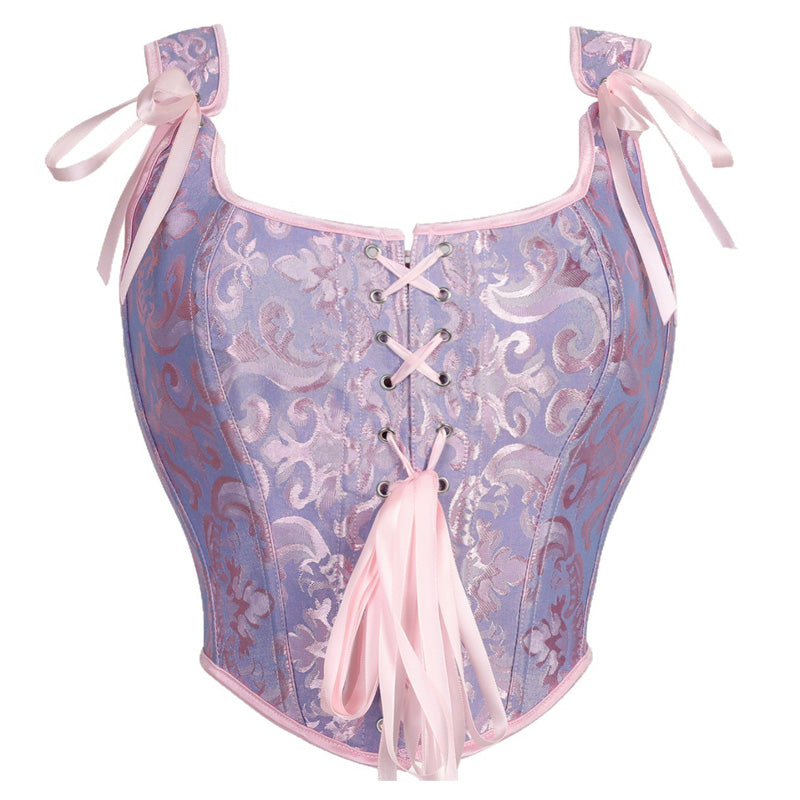 Medieval Retro Style Strappy Bodice with Mermaid Jacquard Ties Cosplay Costumes