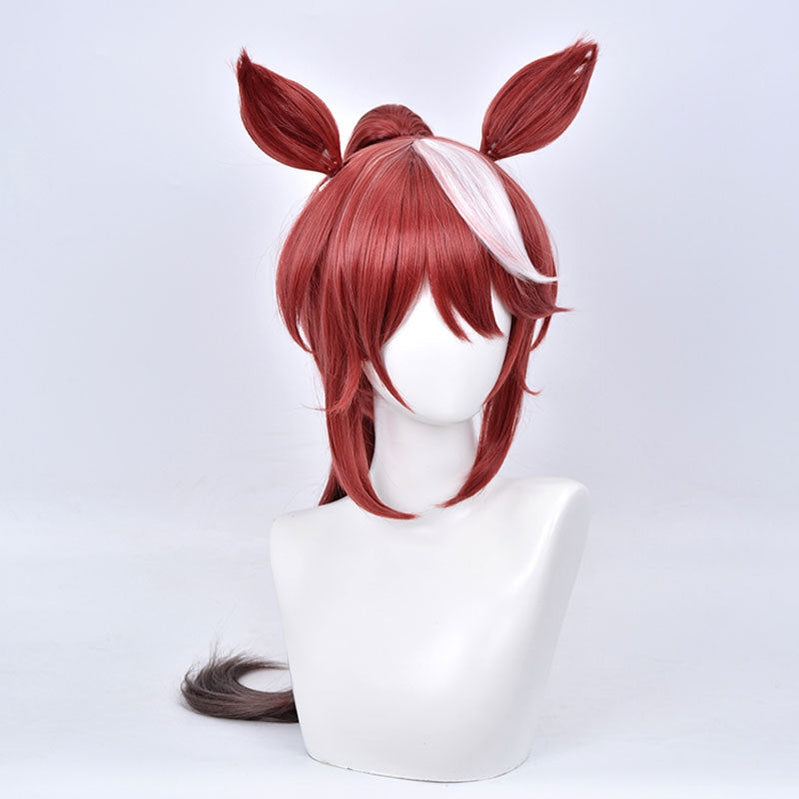 Game Uma Musume Pretty Derby Tokai Teio Brown Long Ponytail Cosplay Wigs With Eears