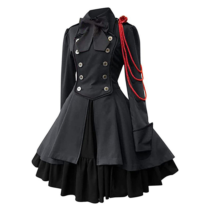 Steampunk Medieval Retro Renaissance Gothic Ruffle Dress Cosplay Costumes