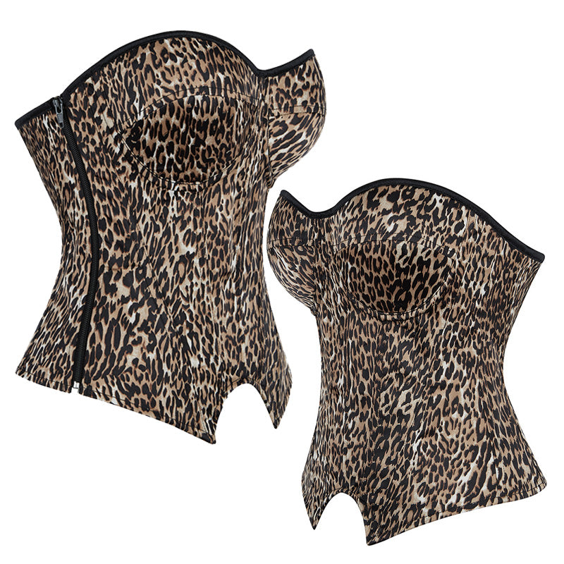 Underwire Bra Cups With Side Zippers Herringbone Striped Suit Fabric Corset Cosplay Costumes