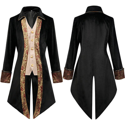 European Men's Steam Dovetail Medieval Jacket Gothic Victorian Frock Coat Cosplay Costumes