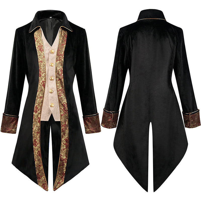European Men's Steam Dovetail Medieval Jacket Gothic Victorian Frock Coat Cosplay Costumes