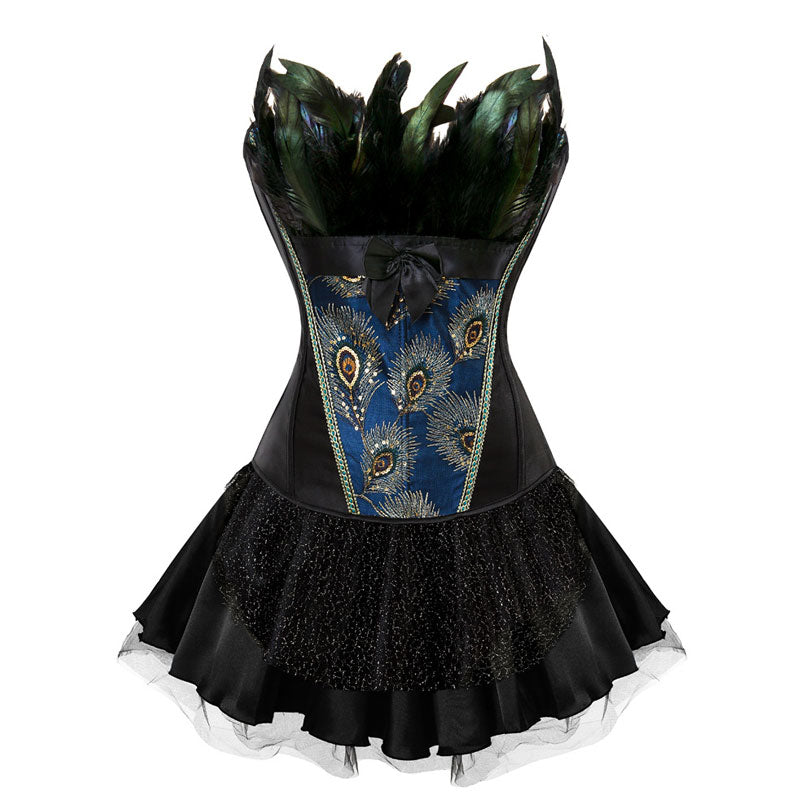 Women's Corset Women's Peacock Feathers Court Shapewear Vintage Gothic Carnival Cosplay Peacock Costume