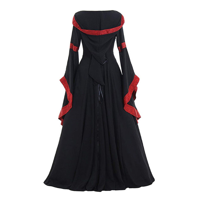 European Retro Medieval Square Neck Hooded Bell Sleeve Full Skirt Cosplay Costumes