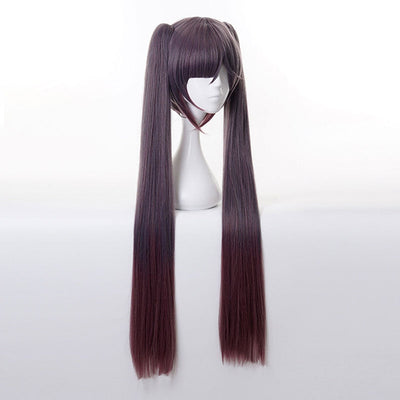 Game Genshin Impact Mona Megistus Long Double Ponytail Dark Brown Cosplay Wigs