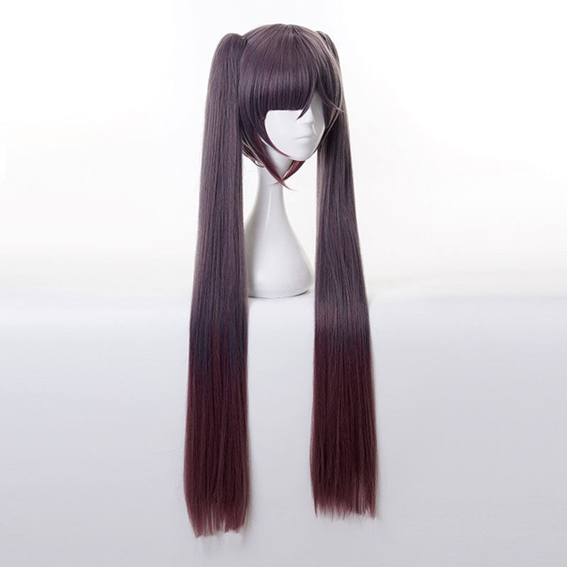 Game Genshin Impact Mona Megistus Long Double Ponytail Dark Brown Cosplay Wigs