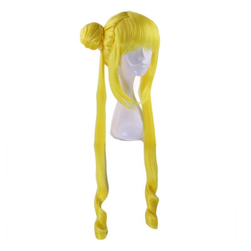 Anime Sailor Moon Tsukino Usagi Long Straight Double Braids Lemon Yellow Blonde Cosplay Wigs
