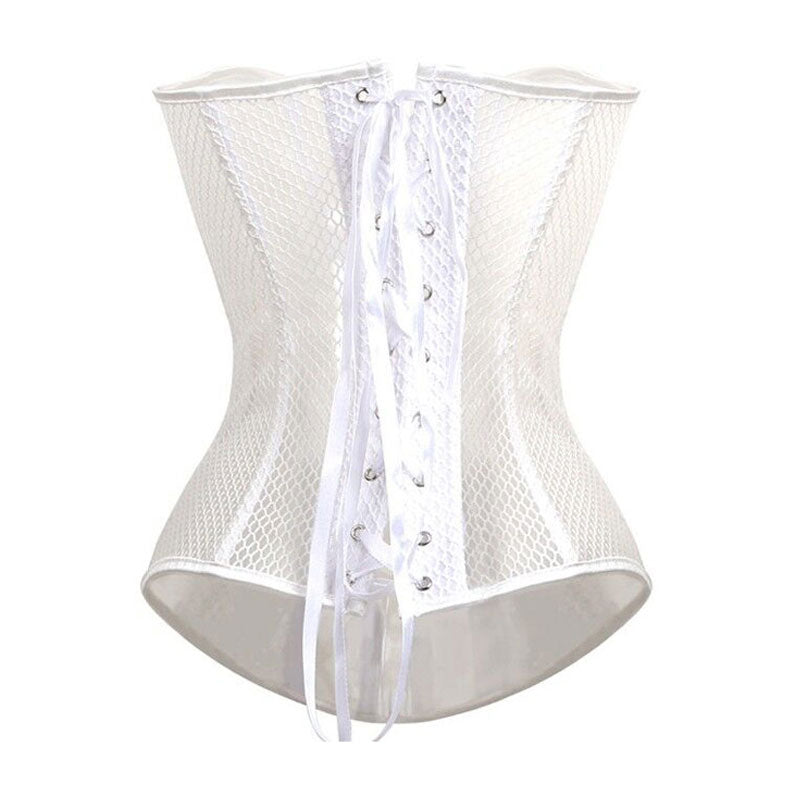 Black Underbust Corset Waist Cincher Mesh Lace Up Boned Corset Top Gothic Steampunk Renaissance Sheer Corset Women Waist Belt