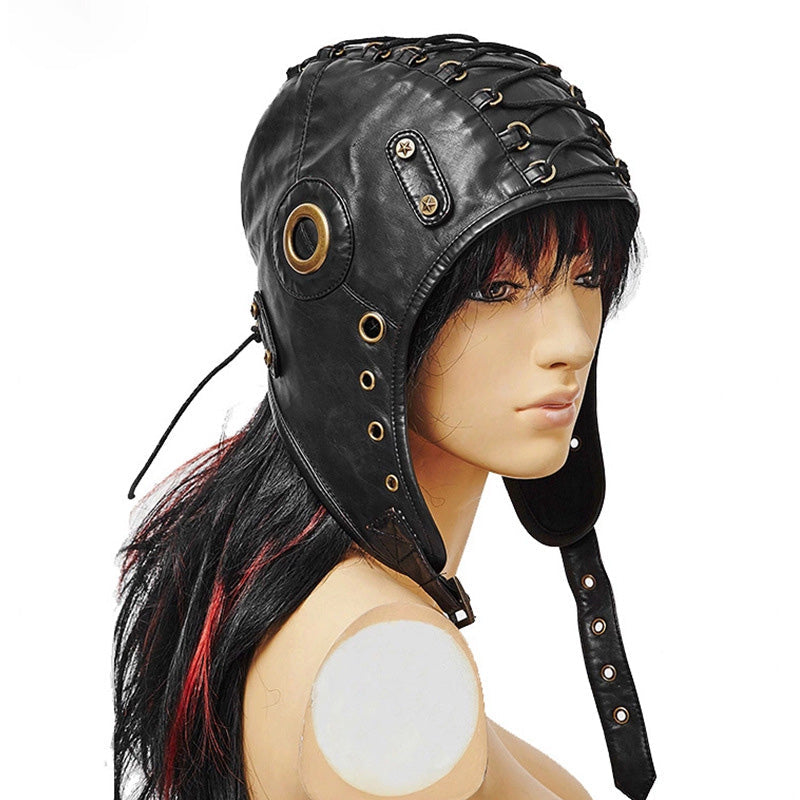 Steampunk Soft Leather Unisex Motorcycle Flight Cap Cosplay Props