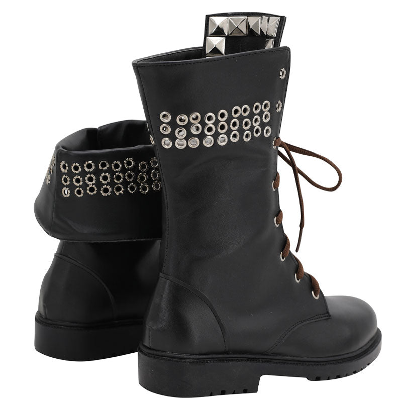 The Walking Dead Michonne Hawthorne Cosplay Shoes Deluxe Brown PU Rivet Ankle Boots Shoes