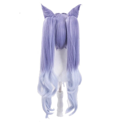 Game Genshin Impact Keqing Ponytails Mixed Purple Cosplay Wig with Ears