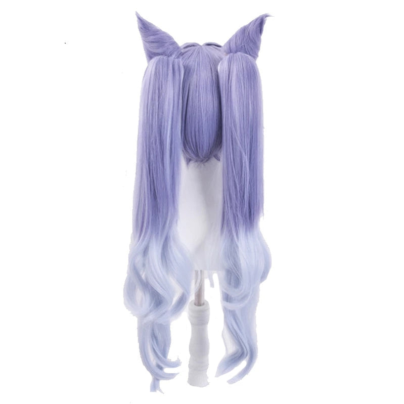 Game Genshin Impact Keqing Ponytails Mixed Purple Cosplay Wig with Ears