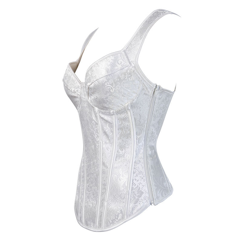 Women's Jacquard Shoulder Straps Corset Tops Lace Up Overbust Bustier Renaissance Court Push Up Crop Tops Waist Cincher