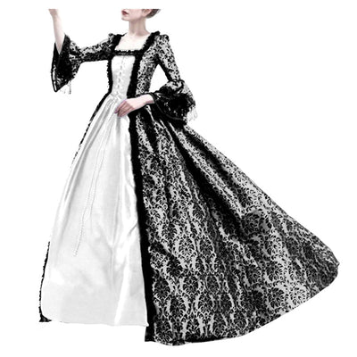 European Retro Court Style Medieval Lace Patchwork Flared Sleeve Dress Cosplay Costumes
