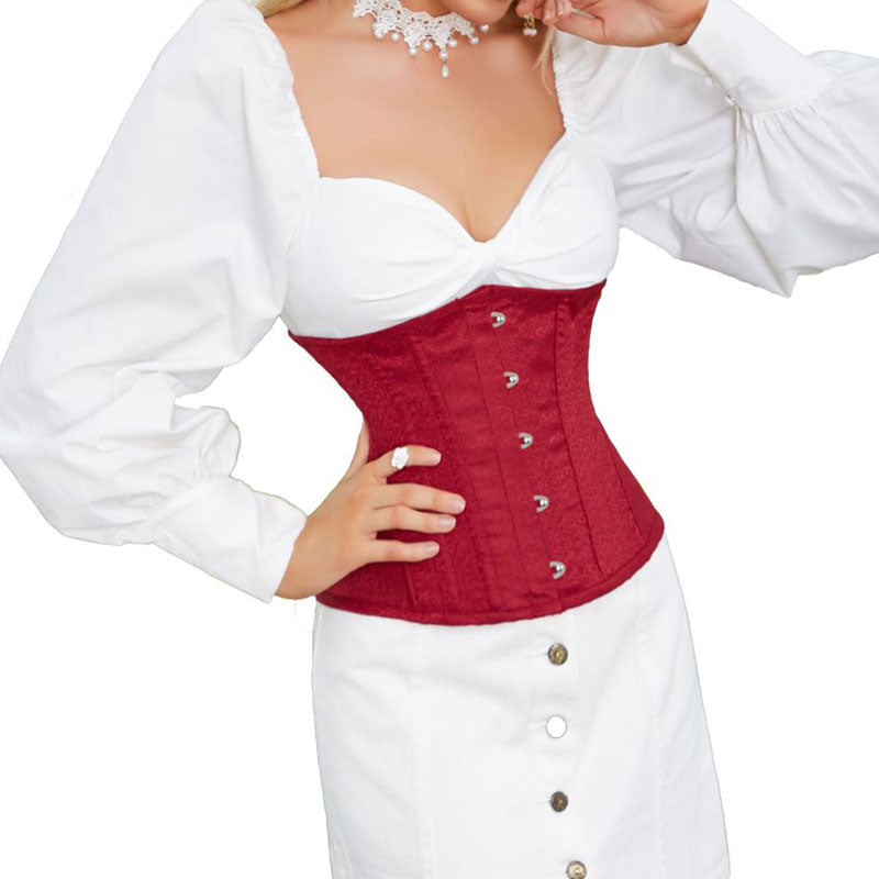 Women's Steel Boned Steampunk Gothic Bustier Corset Red Court Waist Short Corset Belt Lace-up Back
